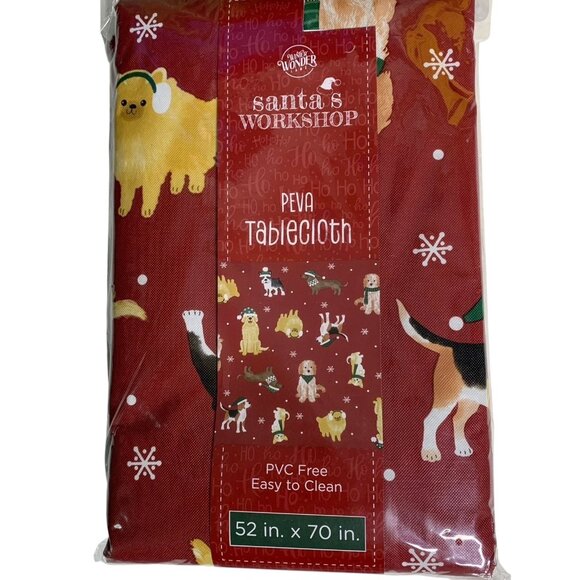 Christmas Holiday Dogs Peva Vinyl Tablecloth 52in x 70in Winter Wonder Lane - Picture 2 of 5